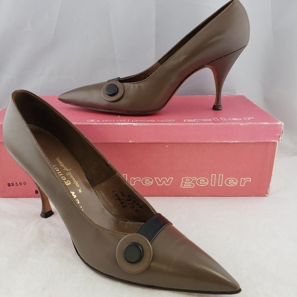 Vintage Andrew Gellar Leather Brown Pumps 7AAA EU In Bix - Picture 1 of 13